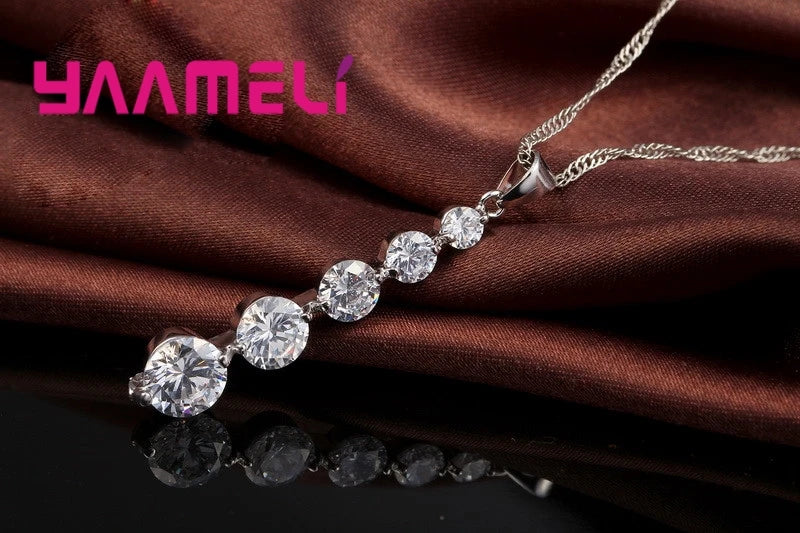 Long Drop Earrings Pendants Necklaces Set For Wedding Jewelry Women 925 Sterling Silver Color Crystal Wedding Jewellery Sets Qme