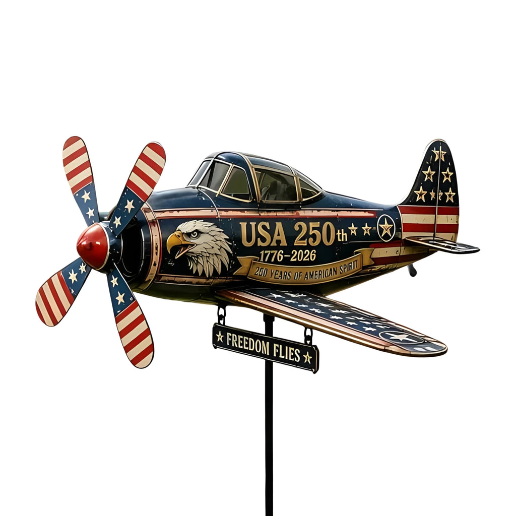 Metal Helicopter Wind Spinner with Spinning Propeller Patriotic Helicopter Windmill Stake for Patio Garden Terrace Balcony Decor Qme C