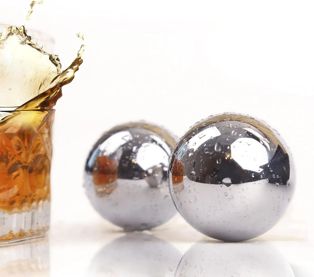 2 Ice Cubes Whisky Stones Reusable Stainless Steel Freezer Balls Qme