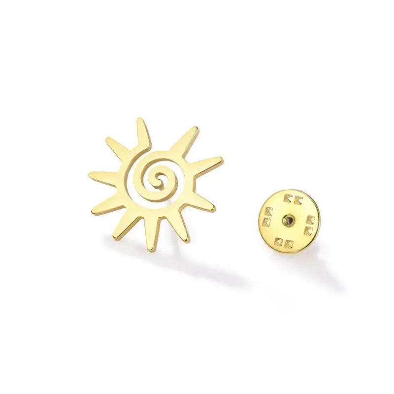 Stainless Steel Sun Brooch Lapel Pin for Women Trendy Suit Badge Accessory Backpack Fashion Essentials Qme A2