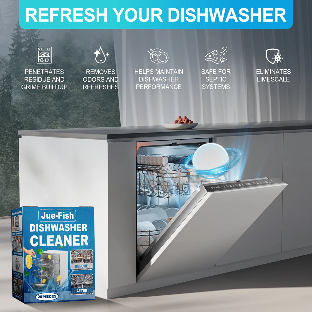 Dishwasher Cleaning Tablets Deep Removing Grease & Limescale Reduce Odors Fresh Lemon Aroma Powerful Cleaner Deodorizer Tablets Qme