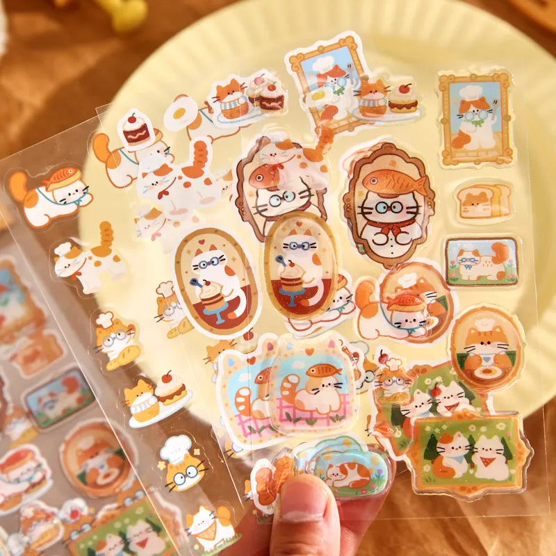 TIANZI Cute Pet Themed 3D Hand Account Dropping Adhesive Flat Stickers Pack 3/12 Pcs Aesthetic Decorative Stationery Supplies Qme