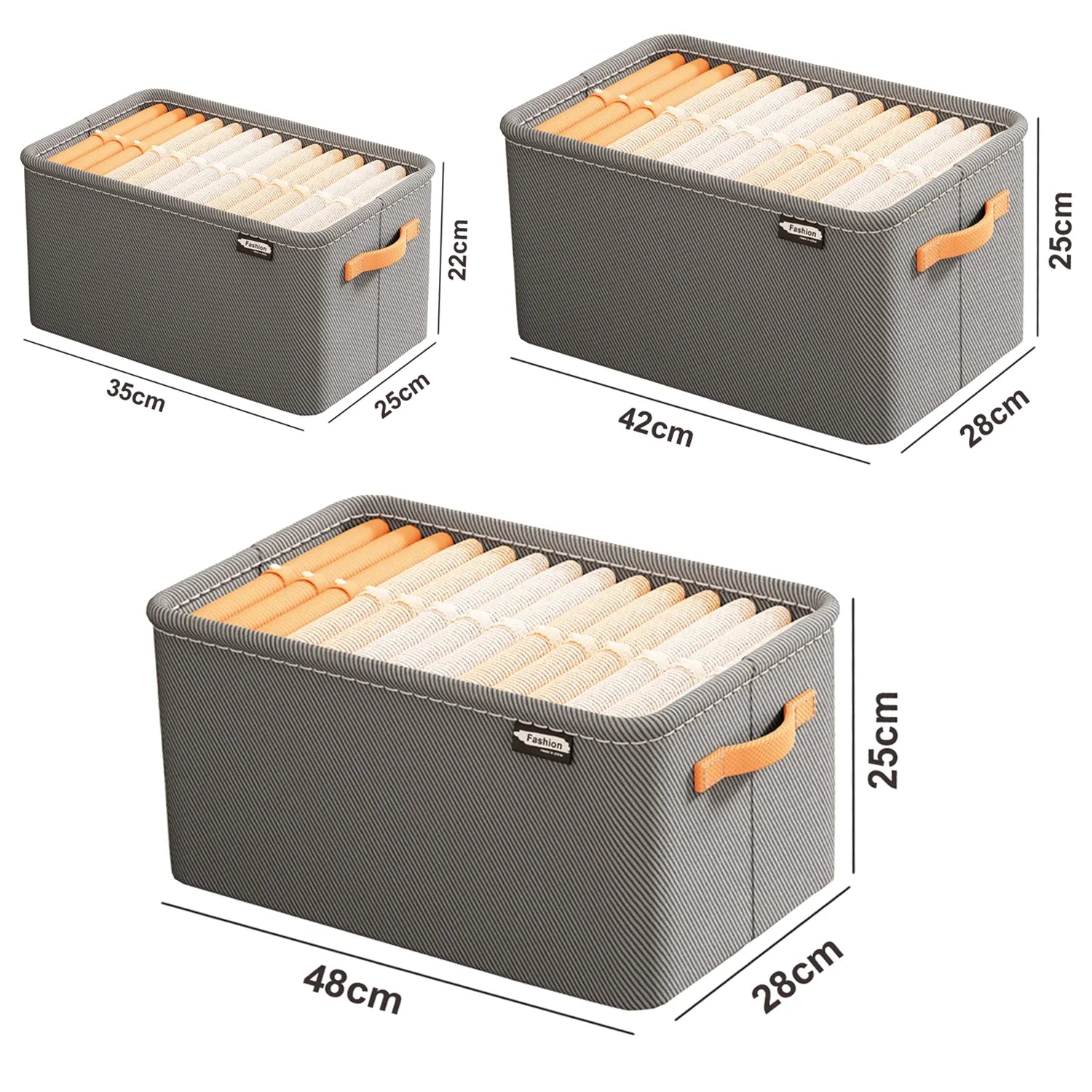 Home Use Drawer Style Wardrobe Long Rectangle Partitioned Ioan Storage Box Foldable Organizer Box For Clothes Pants Qme Grey Mix Set