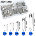 260Pcs Safety Pins Assorted Size Large Safety Pins and Small Safety Pins for Clothes Sewing Qme 260PCS
