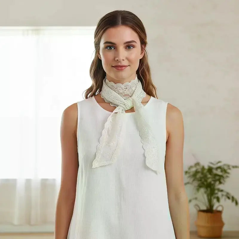 Vintage Boho Lace Trim Triangle Headscarf Multi-functional Qme