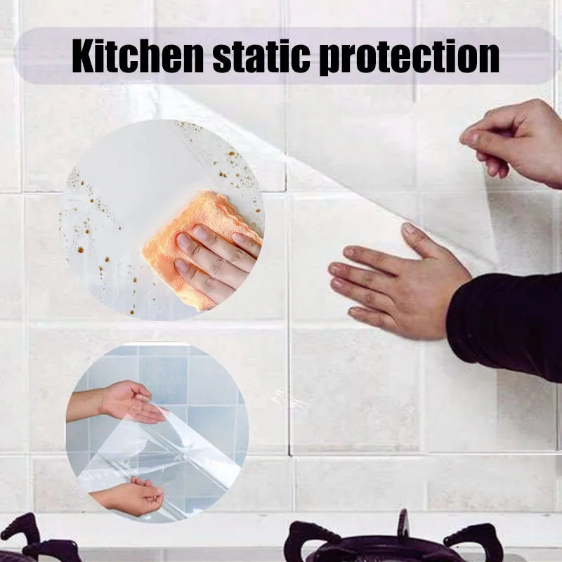 Transparent Wallpaper Waterproof and Oil resistant Non adhesive Electrostatic Wall Stickers for Kitchen Background Decoration Qme