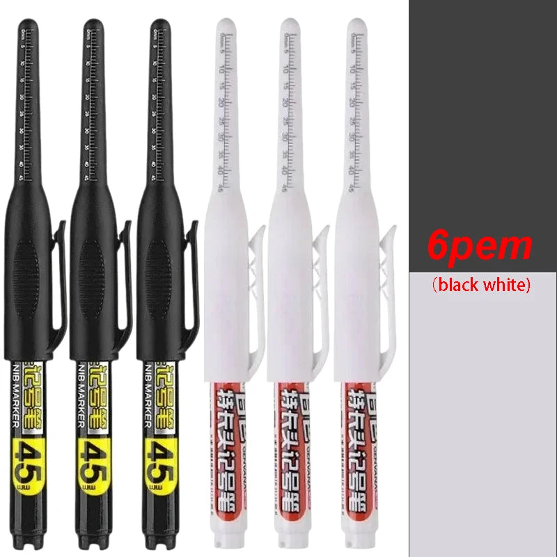 Black/Blue/white Ink 45mm Waterproof Deep Hole Marker Pens Long Nib Head Carpenter Pen for Multi-Purpose Woodworking Hand Tools Qme 3black 3white pen