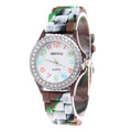 Girls’ Silicone Camouflage Watch Crystal Bling Quartz Wrist Watch Fashion And Cool Casual PU Strap Round Dial With Diamond Watch Qme G