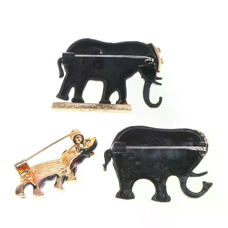 Black Gold Elephant Brooch Set With Shiny Rhinestone And Exquisite Design Perfect For Party Daily Wear Fashion Clothing Qme