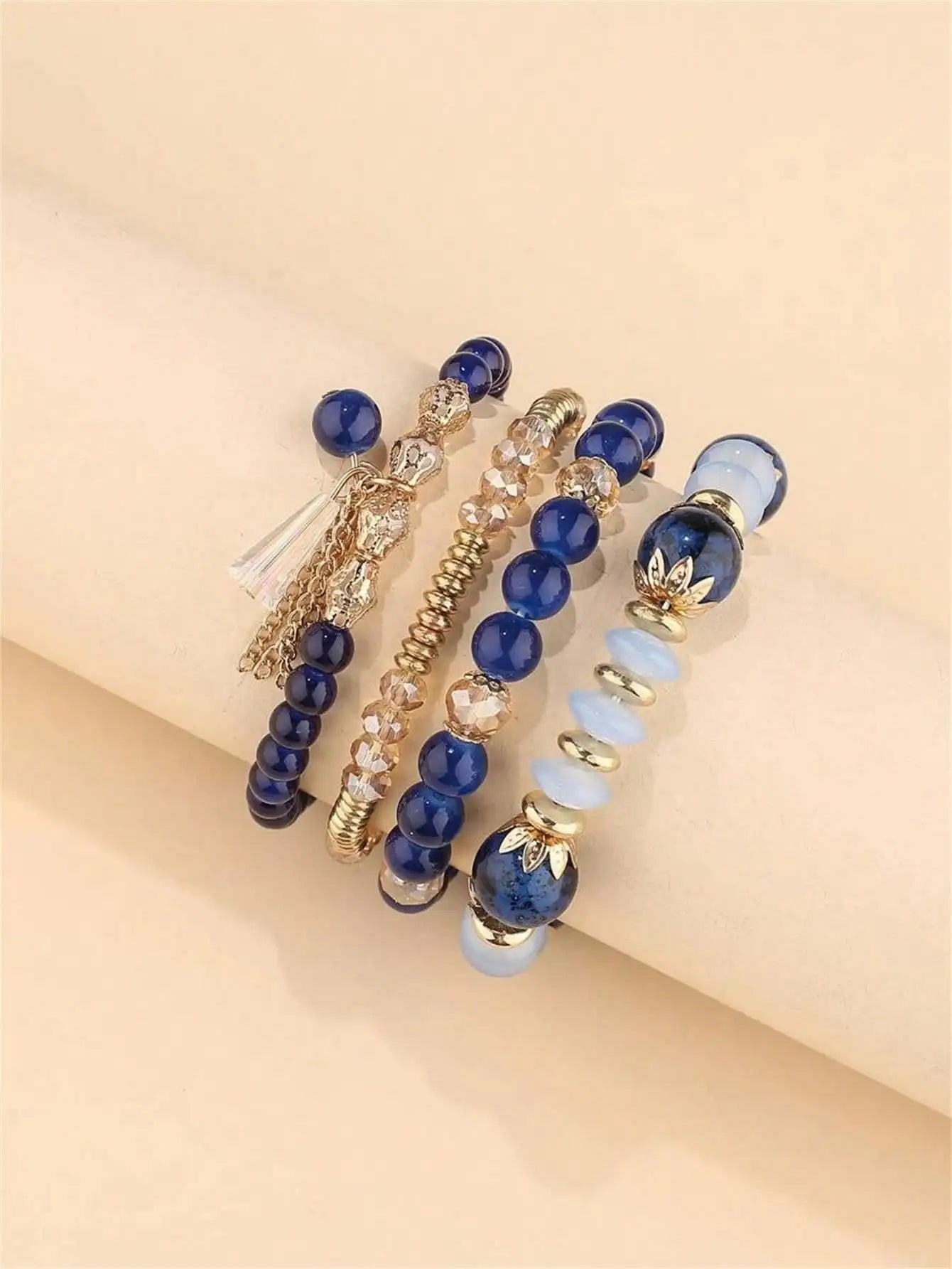 Random Crystal Bead Bracelet Imitation Agate Pearl Tassel Chain Qme blue