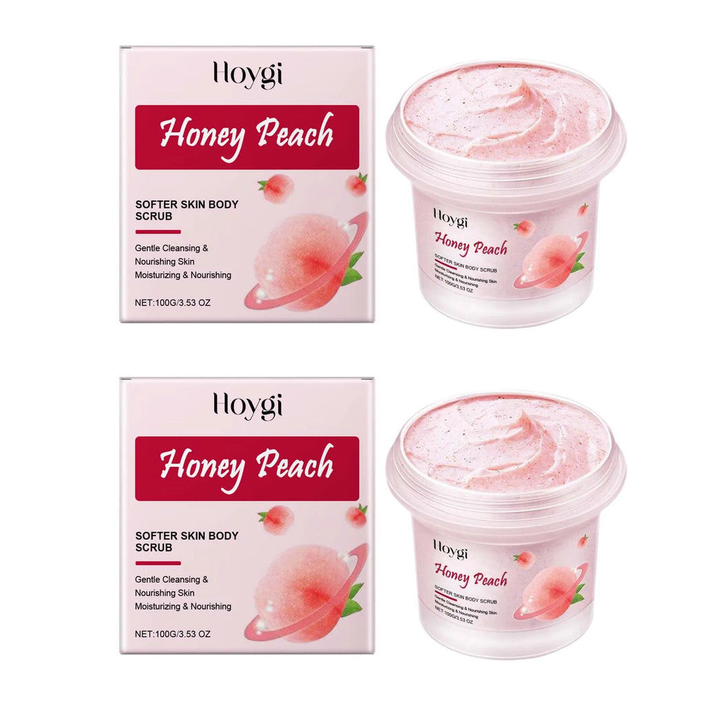 Honey Peach Softer Skin Body Scrub Gentle Exfoliating Cleanser Brightening Deep Cleaning Moisturizing Shiny Smooth Body Scrub Qme 2 x 100g boxed