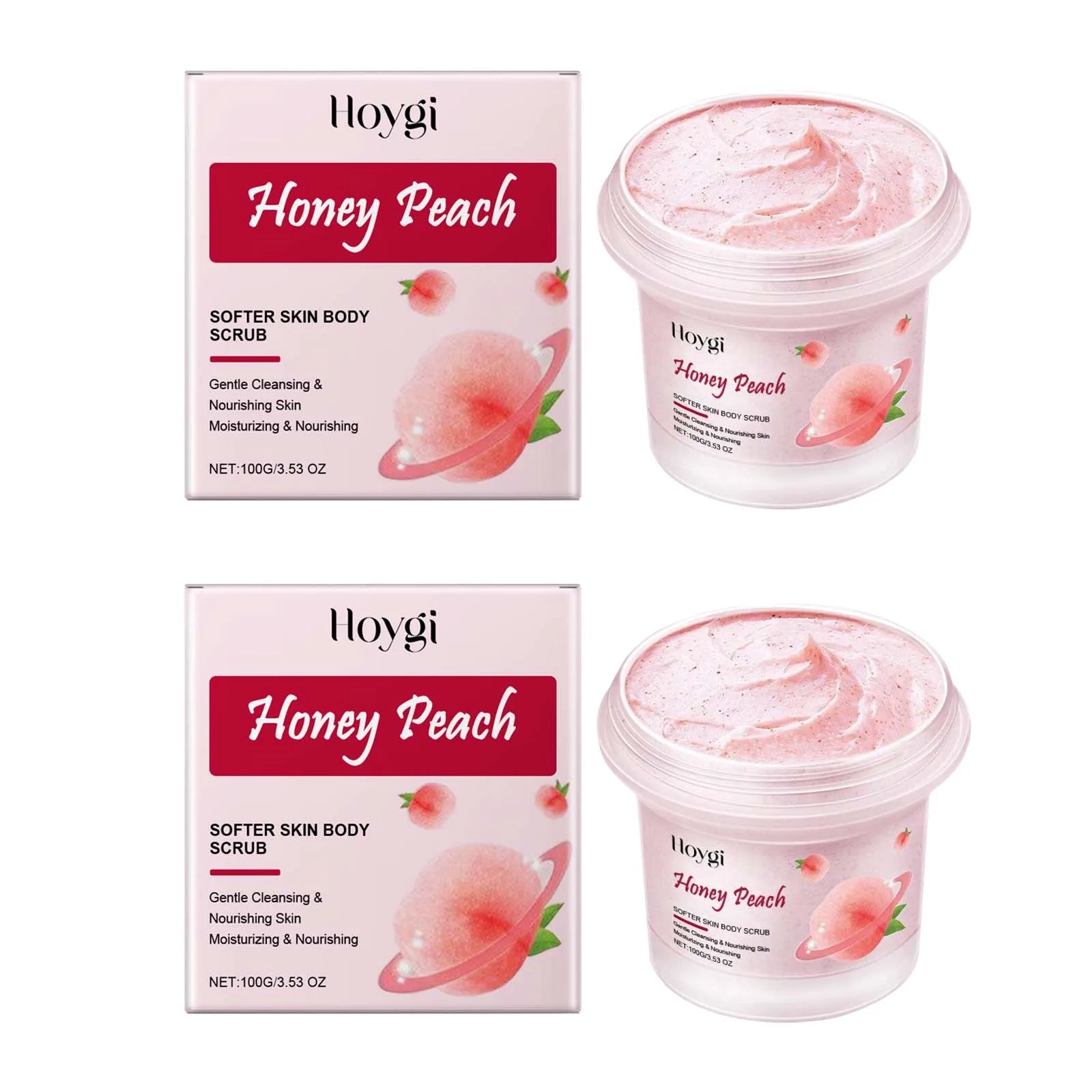 Honey Peach Softer Skin Body Scrub Gentle Exfoliating Cleanser Brightening Deep Cleaning Moisturizing Shiny Smooth Body Scrub Qme 2 x 100g boxed