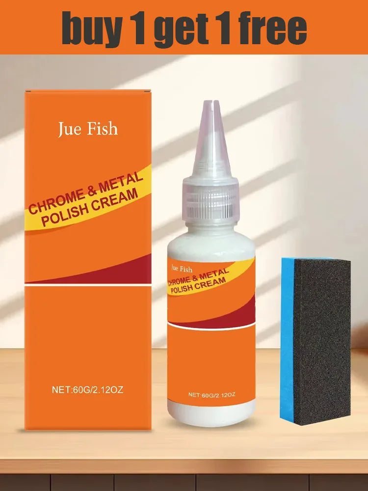 JUE FISH Chrome Metal Polish Set Cream Quick Polishing to Restore Gloss Prevent Oxidation and Form Protection. Qme 120g