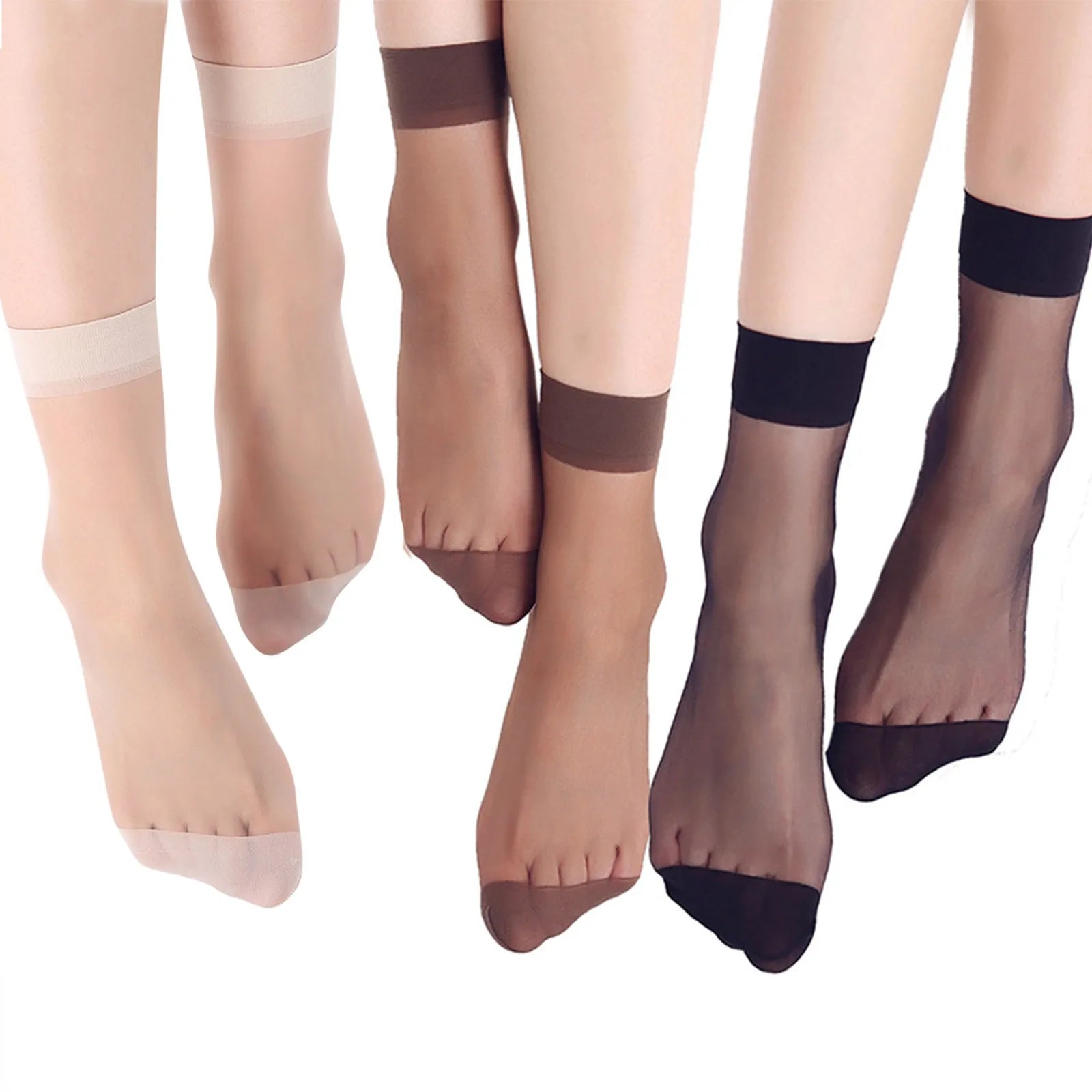 10 Pairs Women Elastic Short Stockings Black Nude Lightweight Mesh Breathable Casual Socks Summer Comfy Thin Stockings Qme