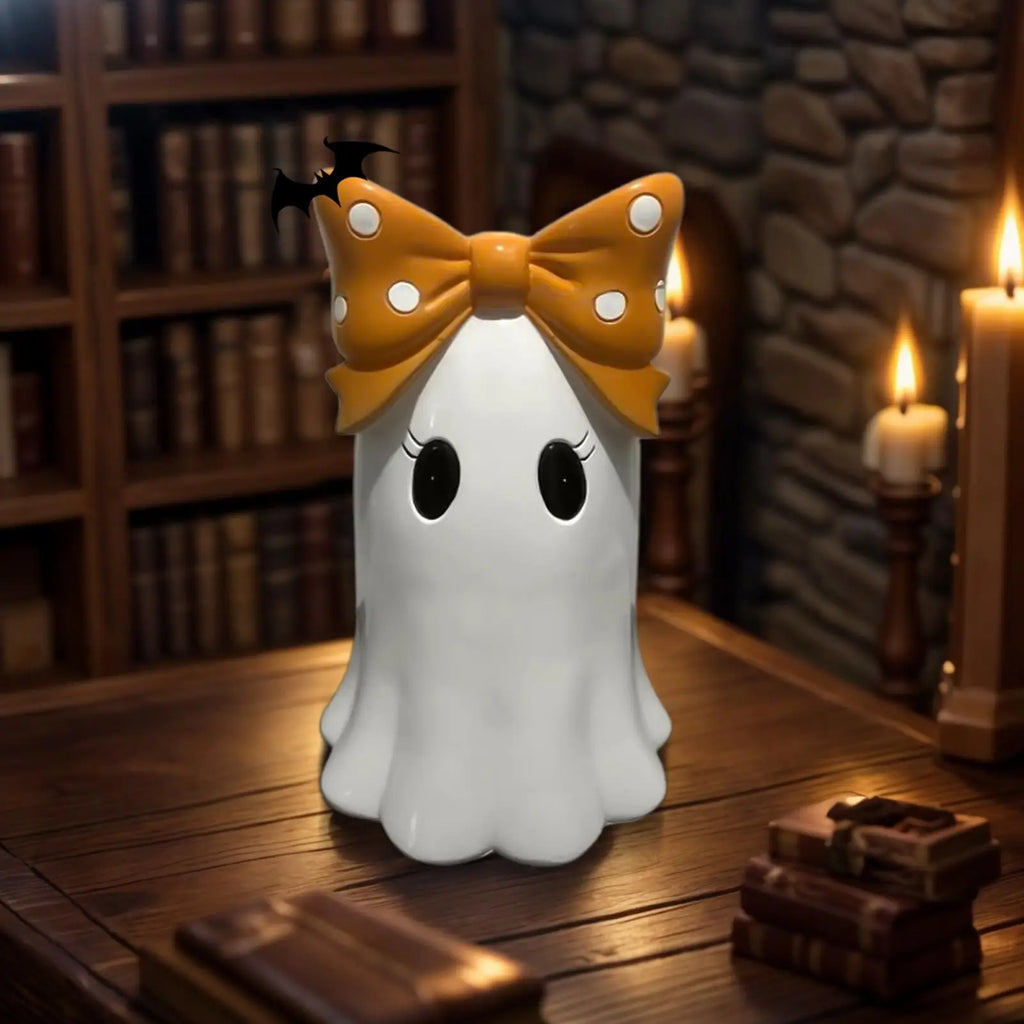Ghost Decor Halloween Figurines Desktop Resin Ornaments With Bowknot For Gothic Wedding Window Display Birthday Party Indoor Qme