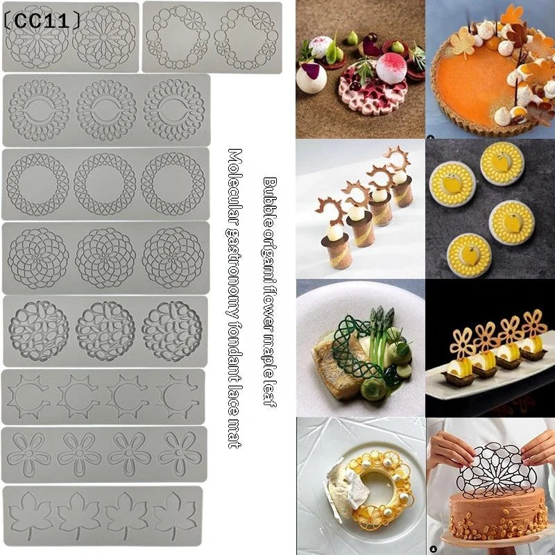 Garland Leaves Design Circle Texture Sugar Craft Silicone Pad Dessert Qme