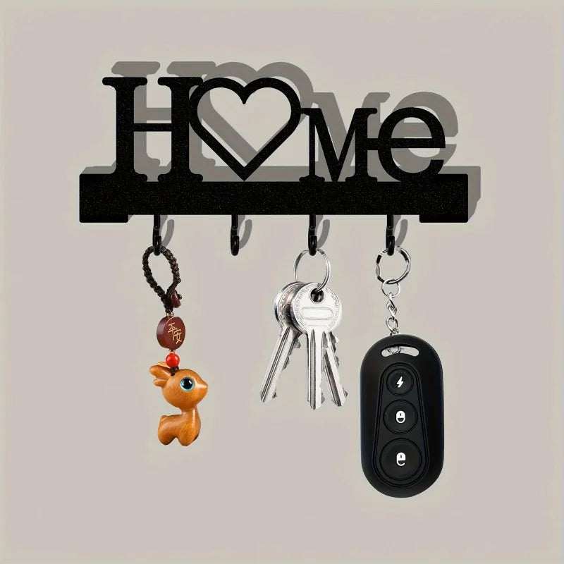 1pc Home Love Shaped Keychain Wall-Mounted Entry Organizer with Hooks, No Drilling Required, Suitable for Living Room Home Decor Qme