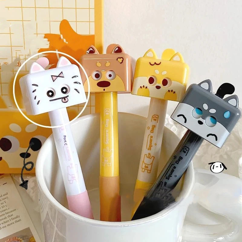 1 Cute Cat Gel Pen Black Ink Smooth Ballpoint Stress Relief Quick Qme 4pcs B