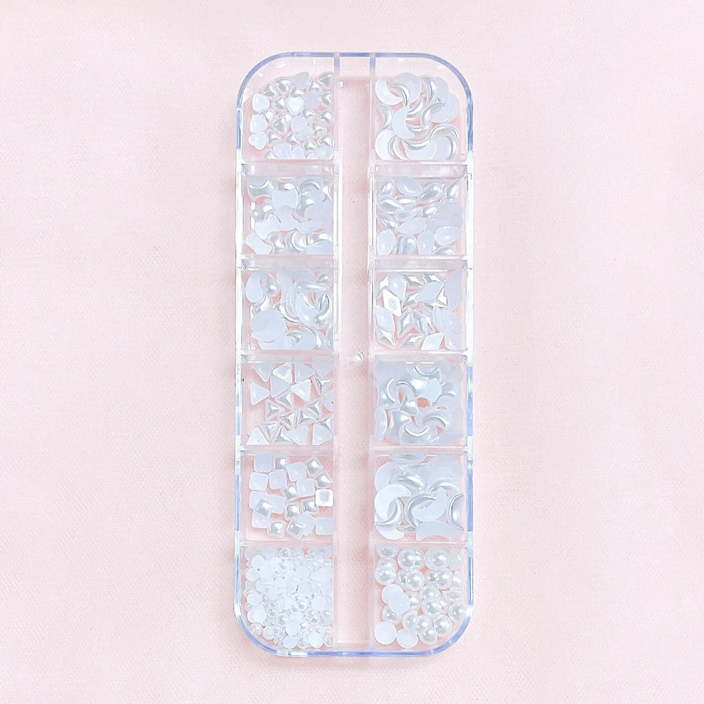 Moon Heart White Pearl Glitter Jewelry Nail Art Supplies Decoration Qme