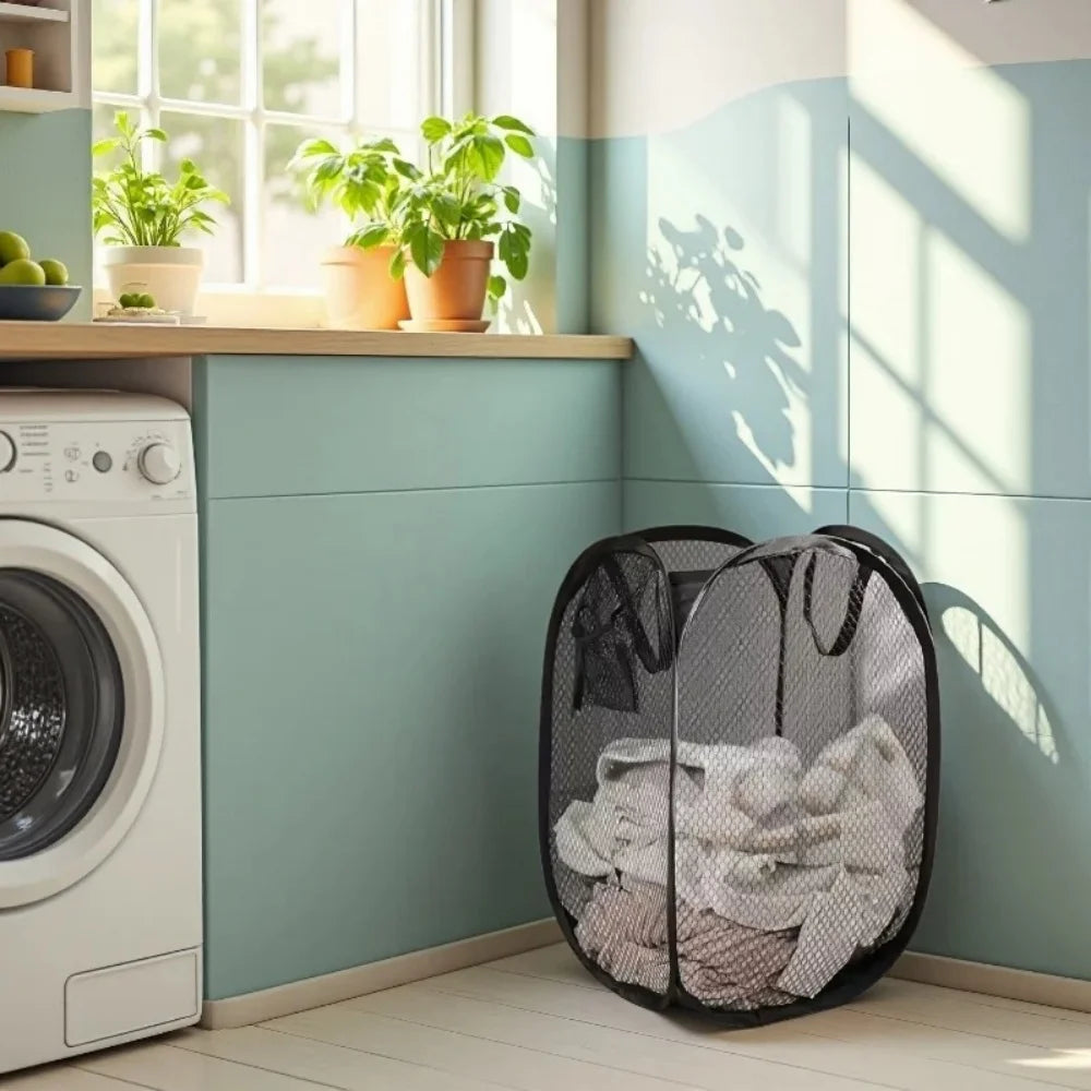 Foldable Hand-Held Laundry Basket Dirty Clothes Mesh Breathable Storage box Toy Storage Organizer Household Organizer for Clothe Qme