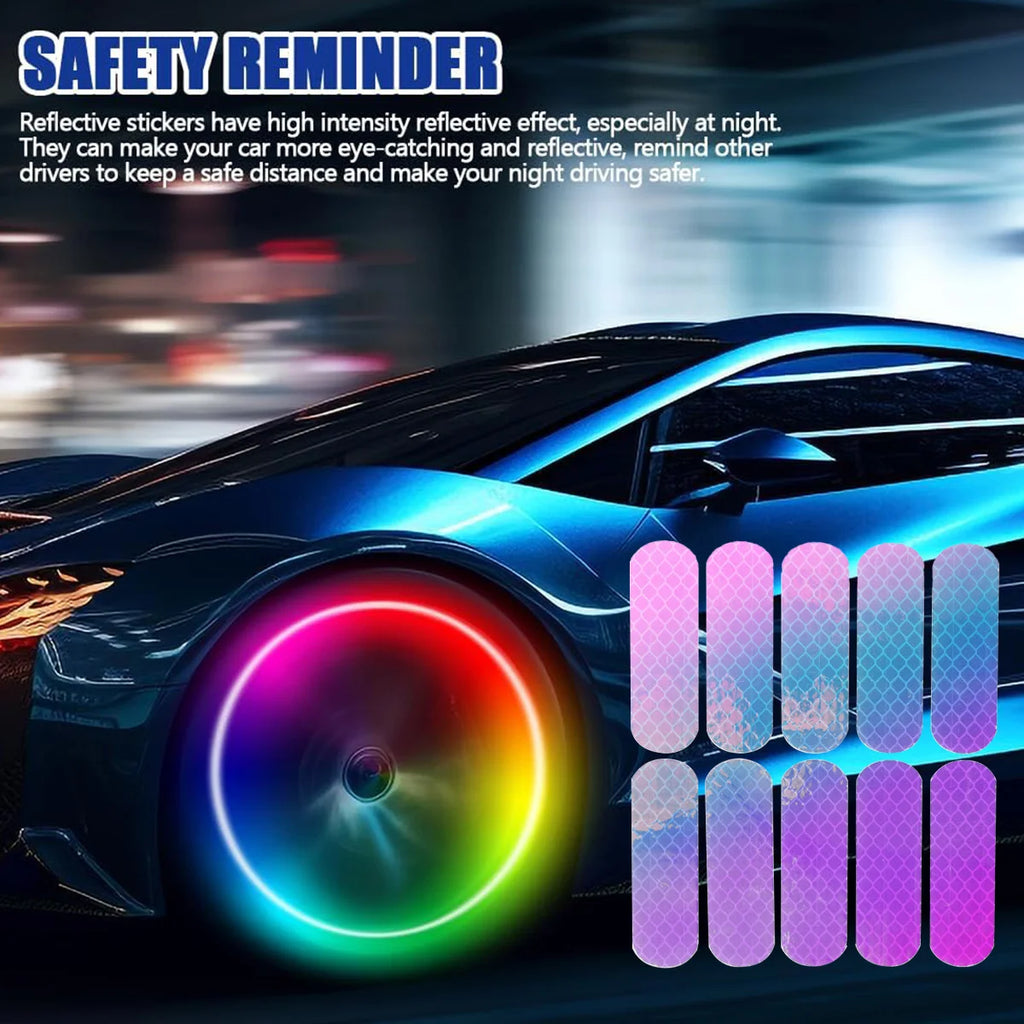 Seven-Color Laser Car Decoration Accessories Anti-Collision Reflective Warning Stickers for Car Motorcycle Wheels Qme