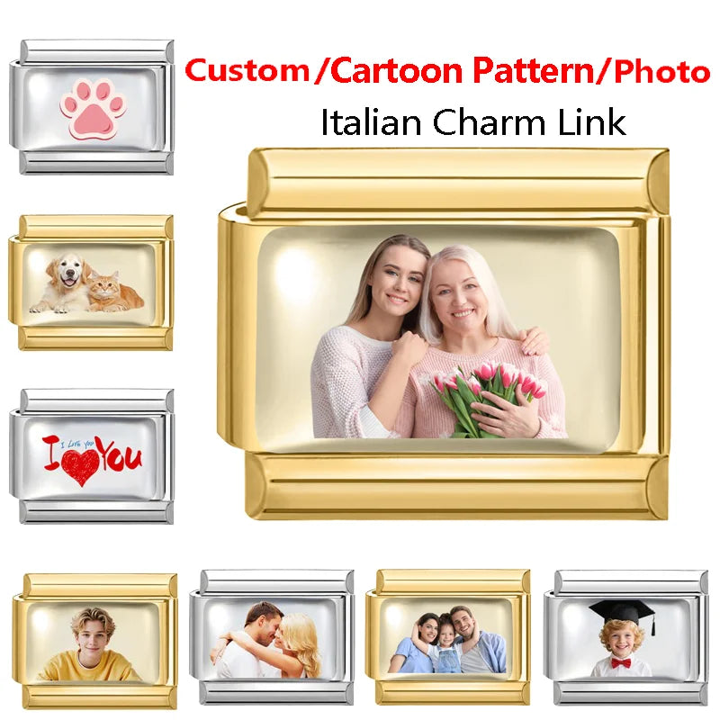 2026 New Premium Picture Customization Italian Charm Link Fit 9mm Stainless Steel Bracelets DIY Beads Making Hand Chain Pendants Qme