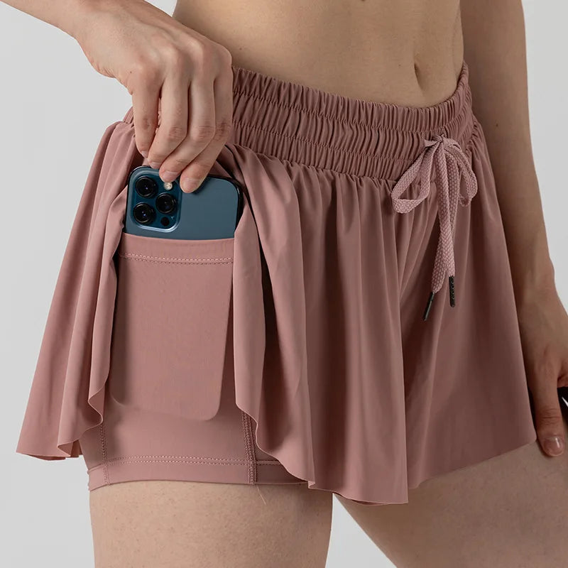 2 in 1 Jogger Flowy Athletic Shorts for Women Gym Yoga Workout Running Tennis Skirt Spandex Butterfly Cute Clothes Qme
