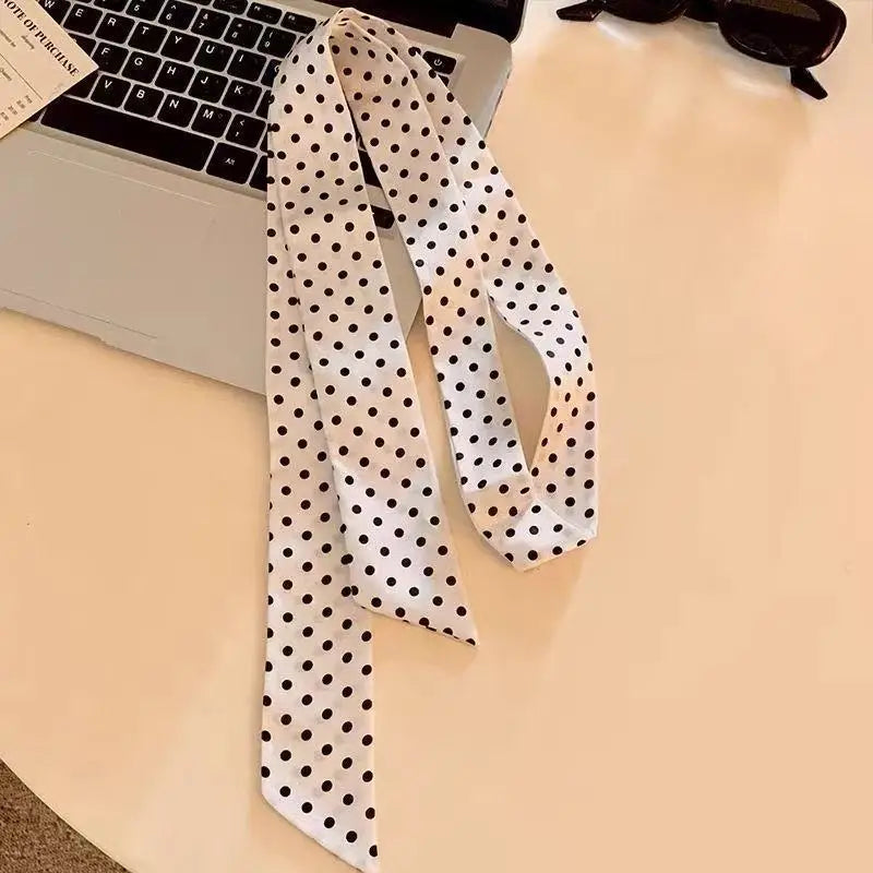 Retro Polka Dot Long Silk Scarf Ribbon Fashion Ins Versatile Qme