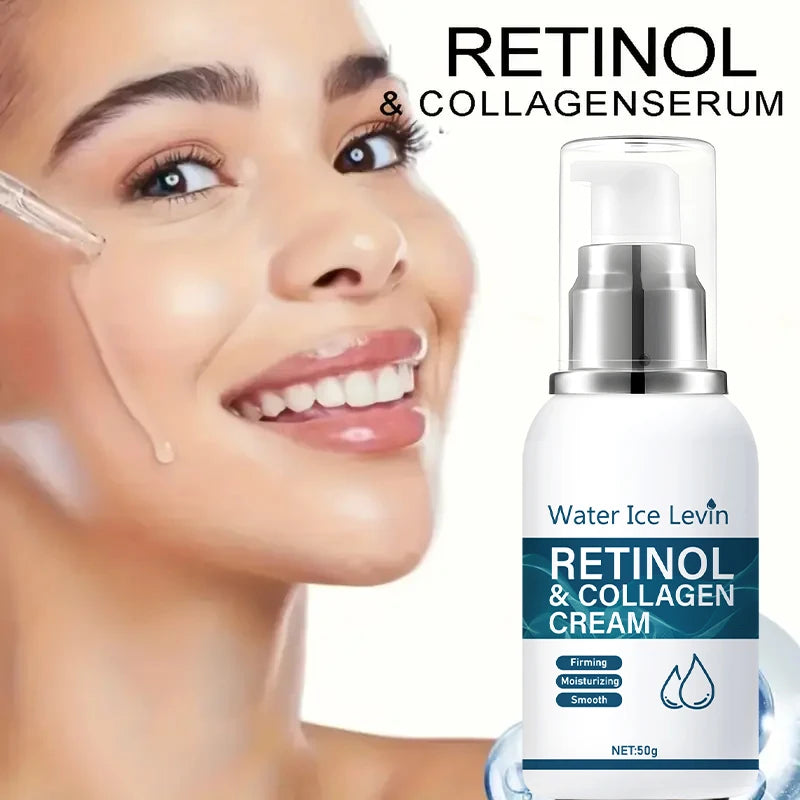 Retinol Collagen Cream, Deep Moisturizing and Firming Face Cream, Suitable for Sensitive Skin, Contains Vitamins A, B, C, and E, for a Clear and Radiant Complexion, Smooth and Soft Skin, for Day and Night Use, 50g Qme
