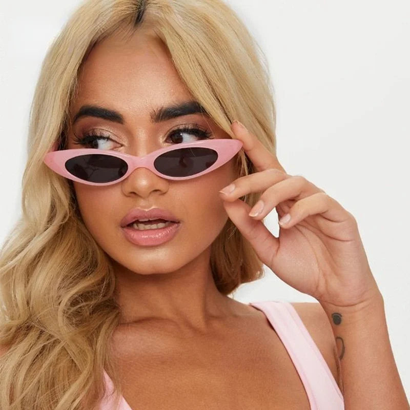 2022 Skinny Narrow Cat Eye Sunglasses Women Vintage Small RED Pink Drop Frame Retro Tiny Oval Sun Glasses Shades Qme