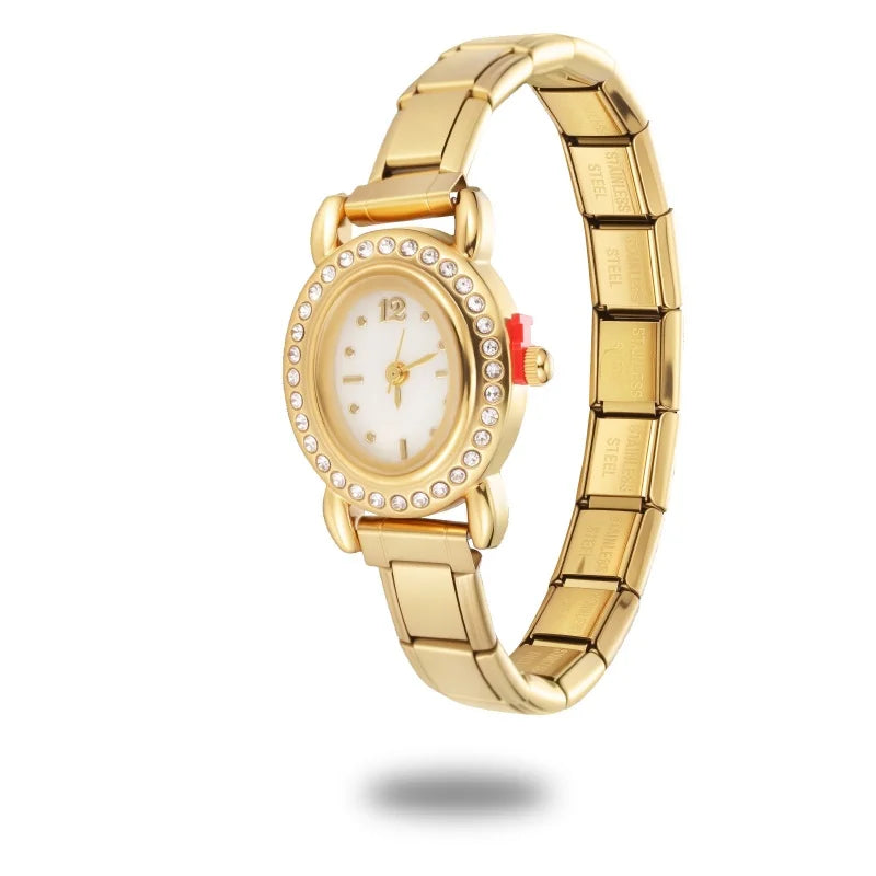 2025New Fit Width Italian Charm Square Zircon Elastic Watch Bracelets
