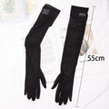 Fashion Sexy Lace Thin Transparent Long Gloves Seamless Elasticity Qme black 55cm