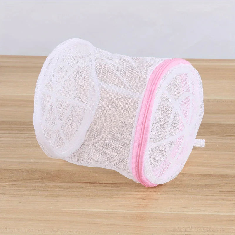 Laundry Bra Washing Bag - Mesh Design, Foldable Oval, with Pink Zipper Closure, Exquisite Storage Bag, Suitable for Travel, Qme pink 1pc