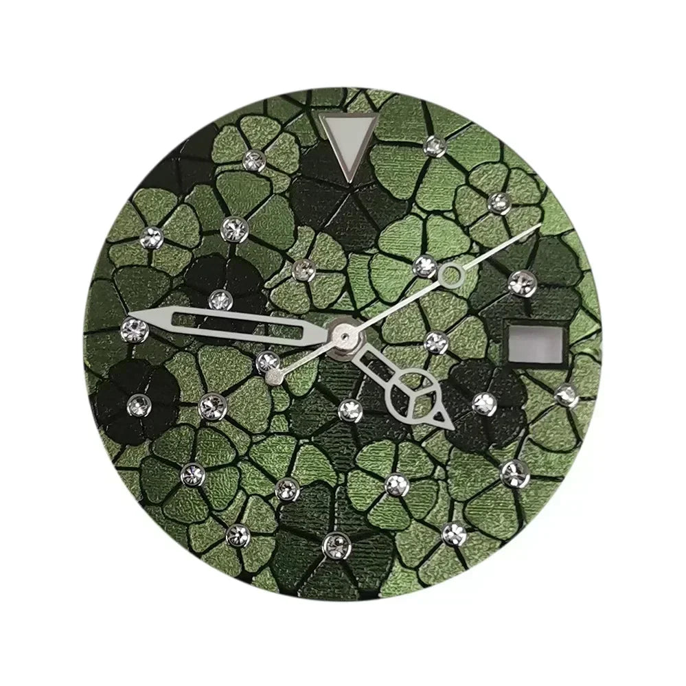 28.5mm Watch Faces Inlaid Watch Dial + Skeleton Hands for Men Women Watch Modification Accessories for NH35/NH36/4R/7S Movement Qme Green