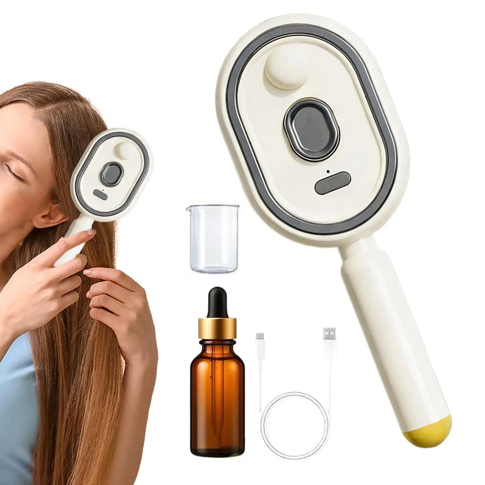 Steam Brush for Hair Rechargeable Detangling Comb with Oil Measuring Cup Steam Straightener Brush for Home Smoothing Curly Thick Qme