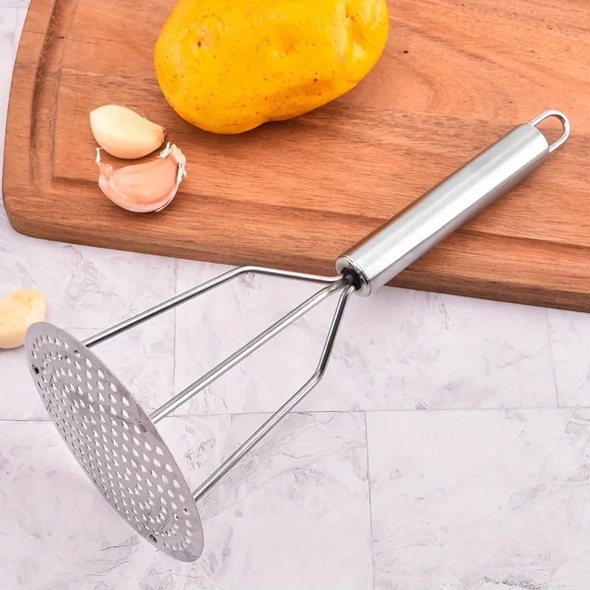 Heavy-Duty Multi-Use Potato Masher and Juicer - Stainless Steel Kitchen Tool with Comfort Grip Handle, Heavy-Duty Masher Qme