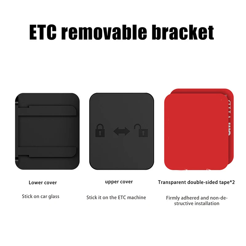 Car Toll Pass Holder Adhesive Sticky ETC Bracket Removable Easy Qme Black