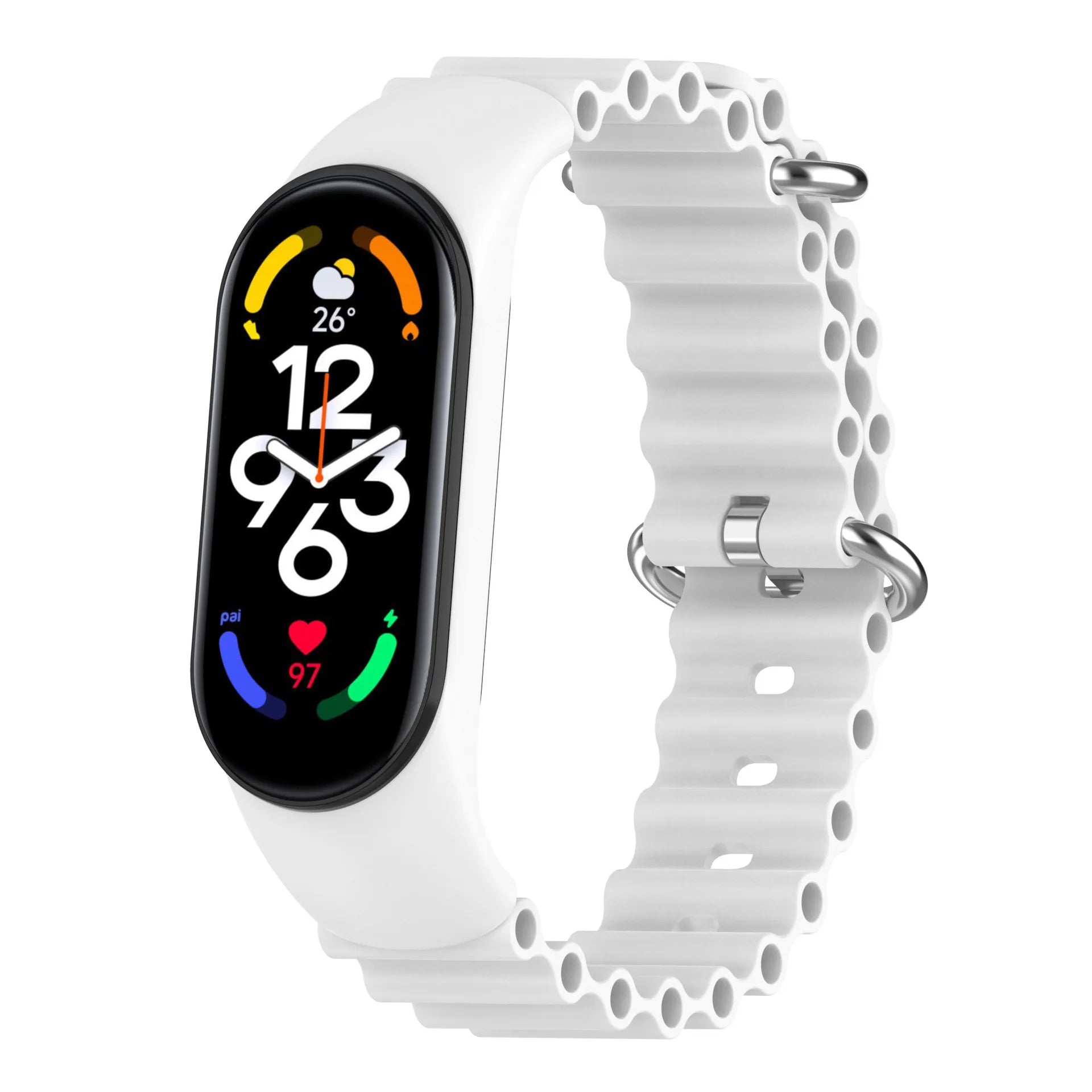 Flexible Ocean Silicone Watch Band Sweatproof Colorful Sport Wrist Strap For Xiaomi Mi Band 3 4 5 6 7 Daily Sports Decoration Qme White for Mi Band 5
