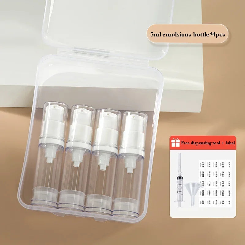 5-15ML Clear Empty Refillable Airless Vacuum Pump Cream Lotion and Spray Portable Bottle Set Sample Packing for Toiletries Qme Plastic 4P 5ml Lotion bottle