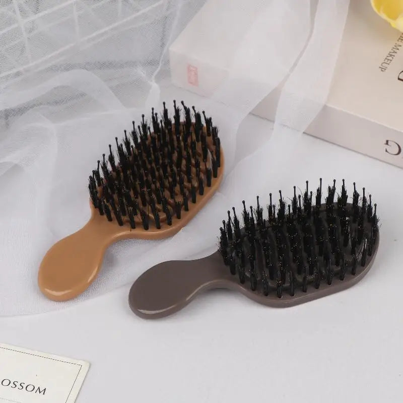 Mini Boar Bristle Hairbrush Women Scalp Massage Detangling Comb Wet Qme