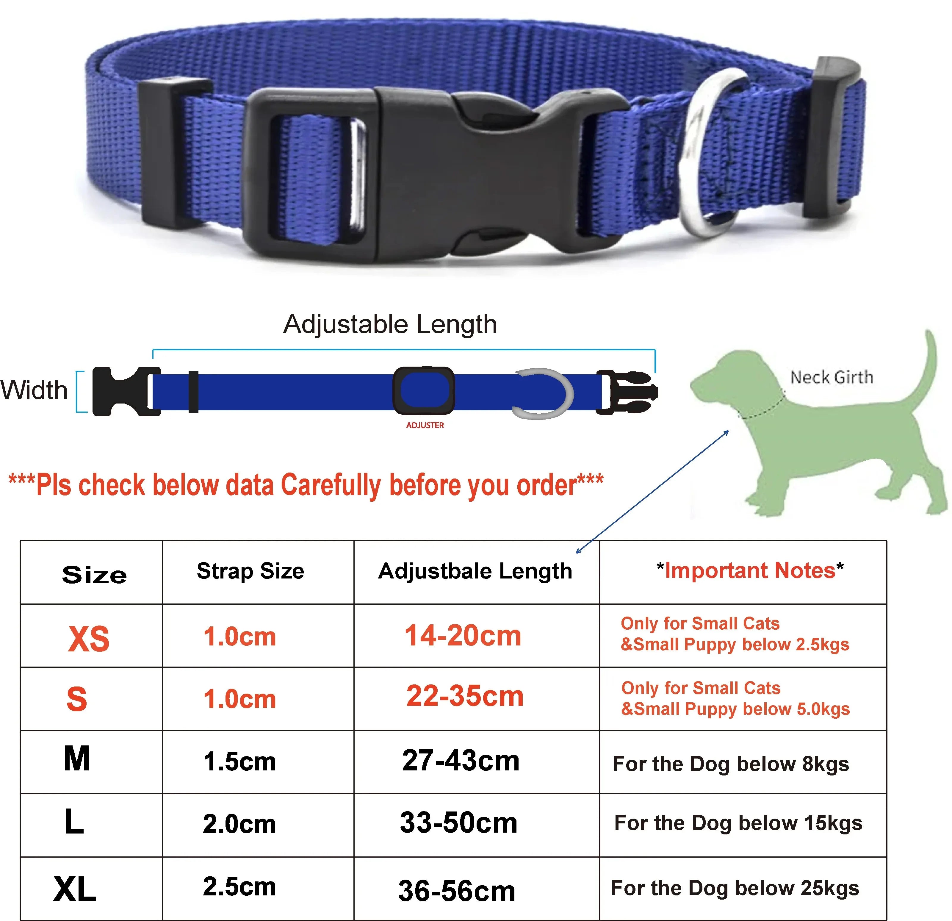 A Adjustable Pet Collars Nylon Puppy Kitten Collar Strong And Durable Neck Band Suitable For Small And Medium Dogs And Cats Qme blue L 2.0 (33-50 cm