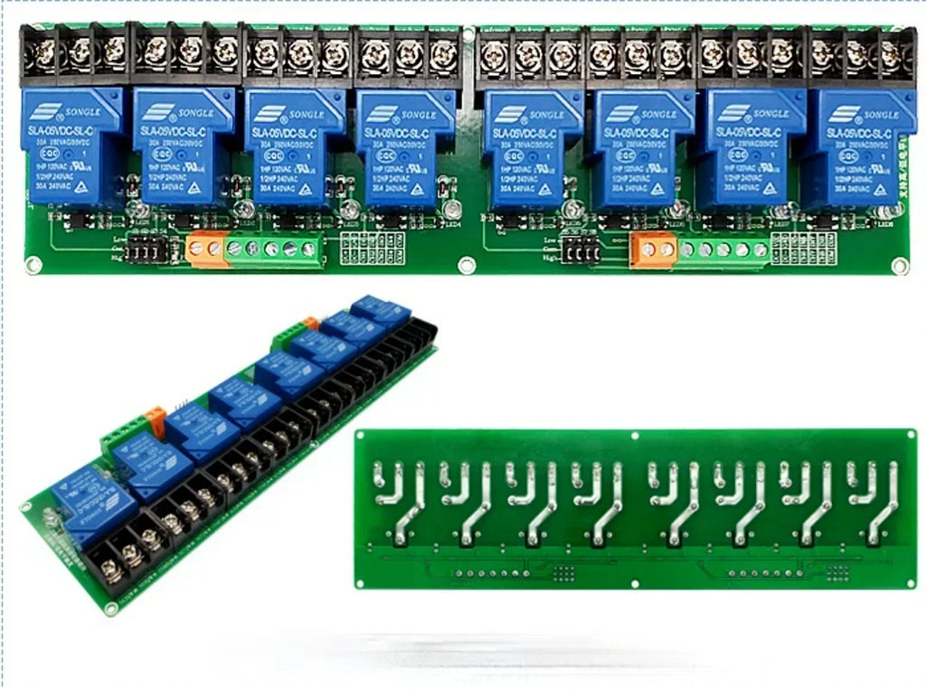 Eight 8 Channel Relay Module 30A with Optocoupler Isolation 5V 12V 24V Supports High and Low Triger Trigger for Smart Home Qme