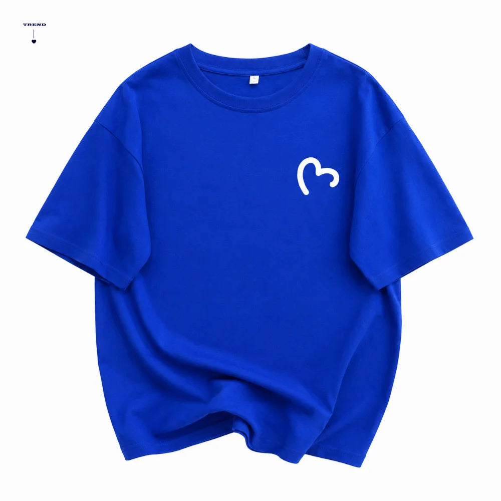 Fashion Round Neck Oversized T-shirt Loose Fit Simple Couple Outfits Qme
