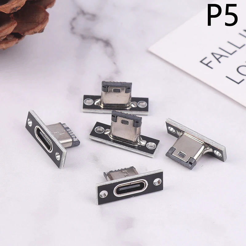 5Pcs USB 3.1 Type C Socket With Screw Fixing Plate Type-C USB Jack 3.1 Type-C 2Pin 4Pin Female Connector Jack Charging Port Qme style 5