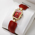 Women Small Rectangle Dial Quartz Wrist Watch Red Leather Strap Rhinestone Index Elegant Casual Ladies Dress Wristwatch Gift Qme Red No Box