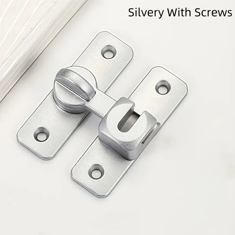 Anti-Theft Door Lock - 90°/180° Adjustable Sliding Pin, Keyless Entry Heavy-Duty Black Easy Install for Home Office Hotel Garage Qme Silver