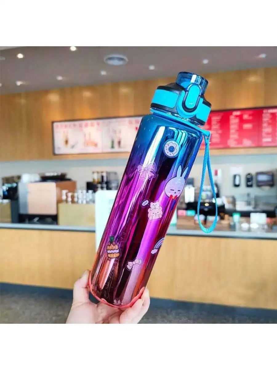 Electroplated Gradient Water Bottle Portable Sports Hydration Flask Qme blue >1L