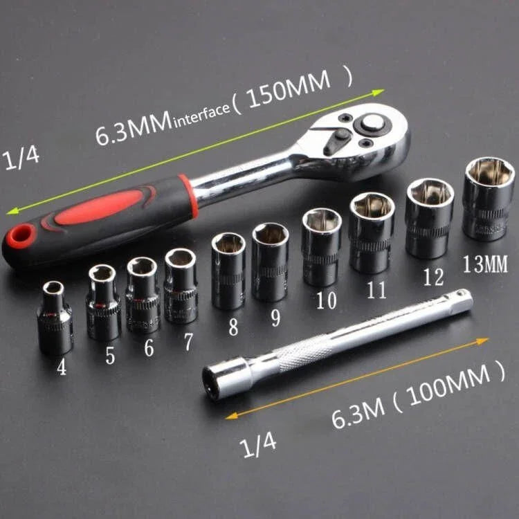 HOMEFISH 12 Pcs Wrench Socket Set Repair Tool Kit Universal for Motorcycle Bicycle Car Boat Auto Hardware Tools Qme