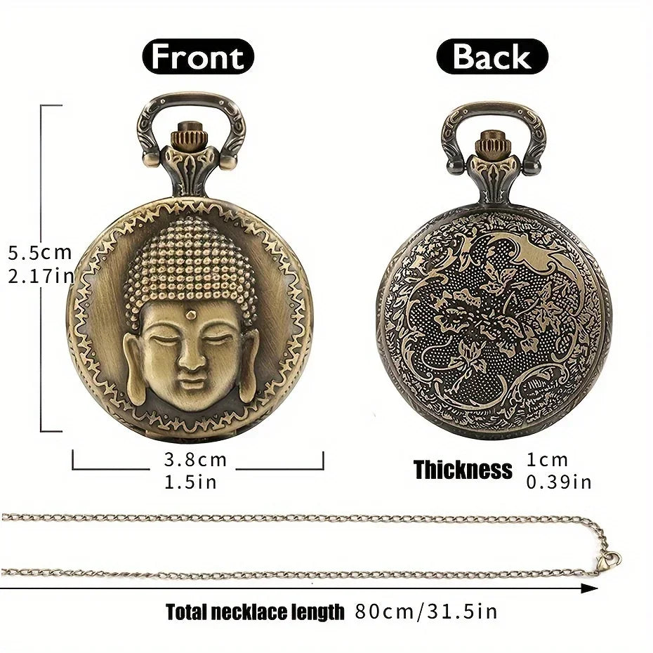 Unique Tibetan Buddhist Temple Quartz Pocket Watch with Chain - A Perfect Gift for Men & Women! Qme