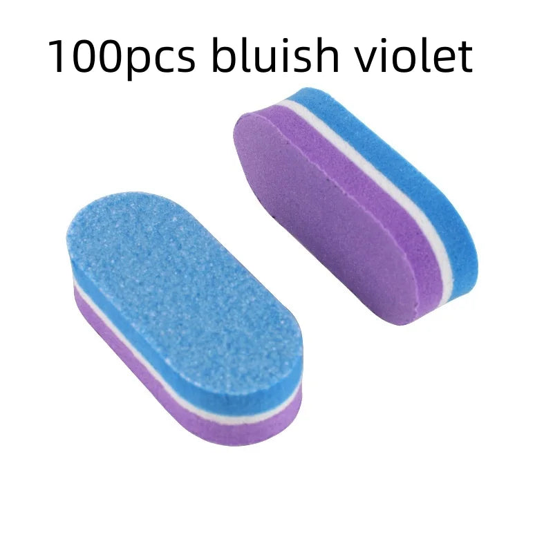10/50/100pcs mix Professional Buffer Sponge Nail File Mini Double-sided Nails Art Blocks Polishing Manicure Pedicure Qme 100pcs bluish violet